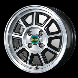 14x6.0J-4H ブラックポリッシュ グリーンm銘板装着